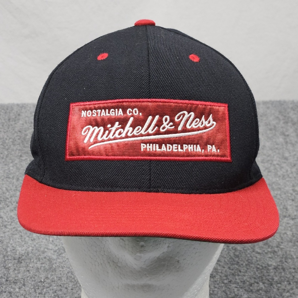 Mitchell & Ness Snapback Hat‎ Black Red Streetwear Patch Logo Cap Urban Hip Hop